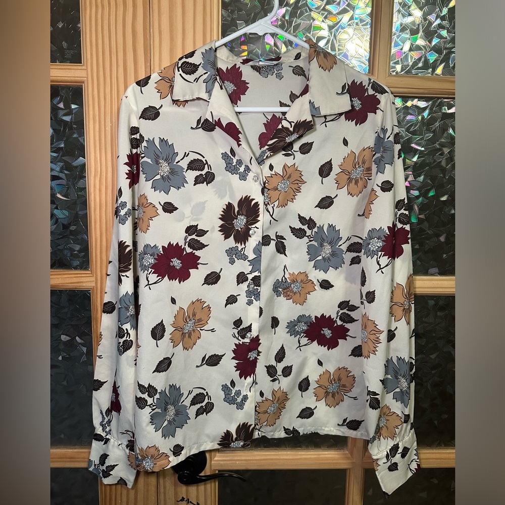 Women's Vintage Floral Button Up Long Sleeve Sears Blouse CottageCore Country
